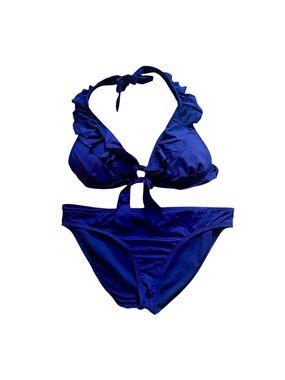 Kenneth Cole Reaction RuffleLicious Halter Bikini Set in Deep Blue Size M